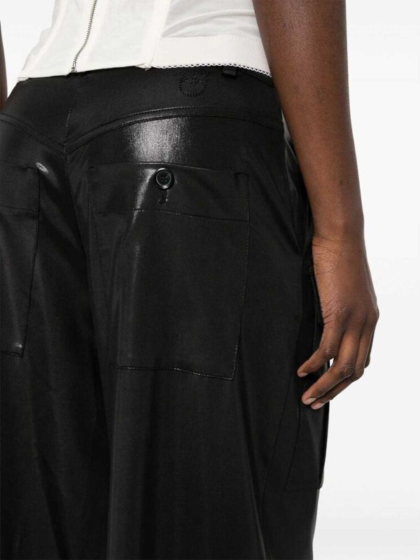 Pinko: leather trousers online - Black Lam Effect Pants