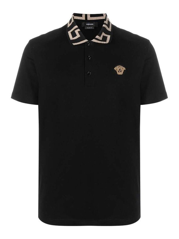 VERSACE: polo shirts - Blackwhite Medusa greca polo shirt
