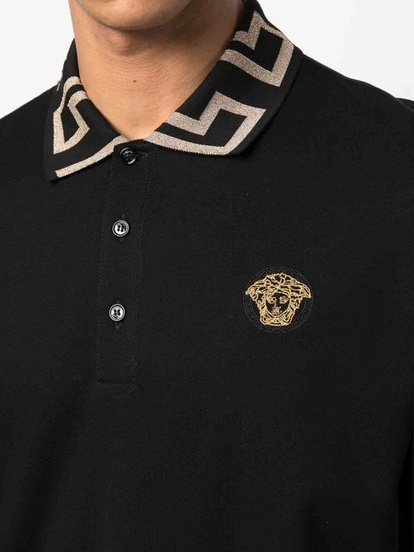The Best Shops VERSACE: polo shirts - Blackwhite Medusa greca polo shirt
