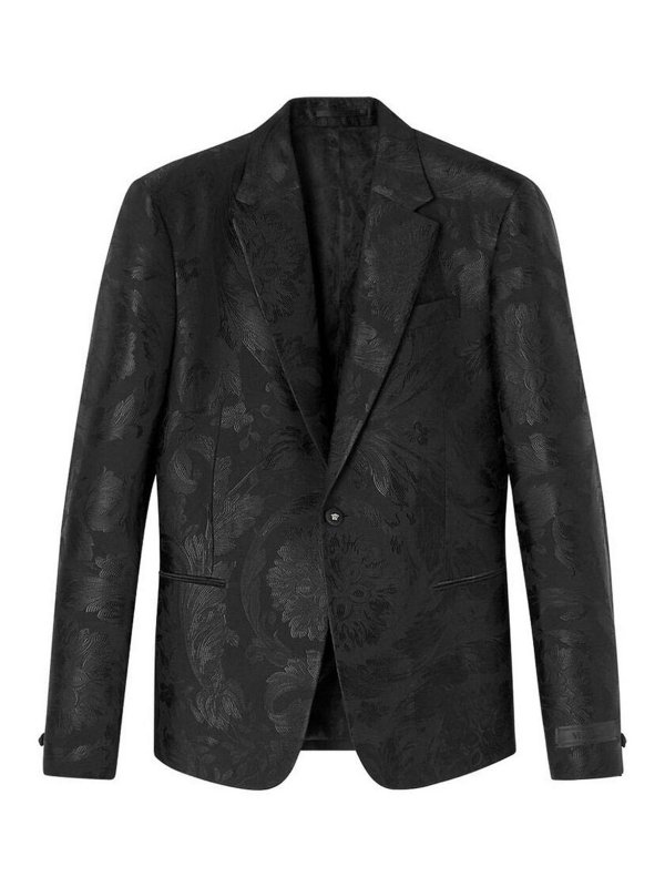 VERSACE: blazers - Black patterned jacquard blazer