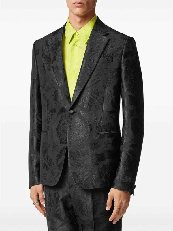 VERSACE: blazers online - Black patterned jacquard blazer