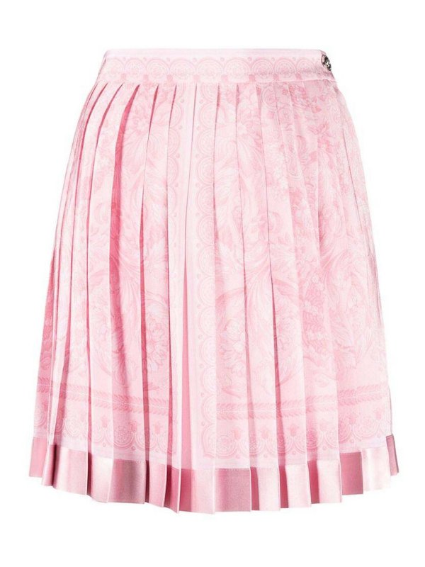 VERSACE: mini skirts - Blush pink barocco print blouse