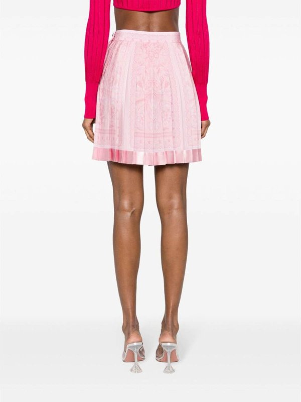 VERSACE: mini skirts online - Blush pink barocco print blouse
