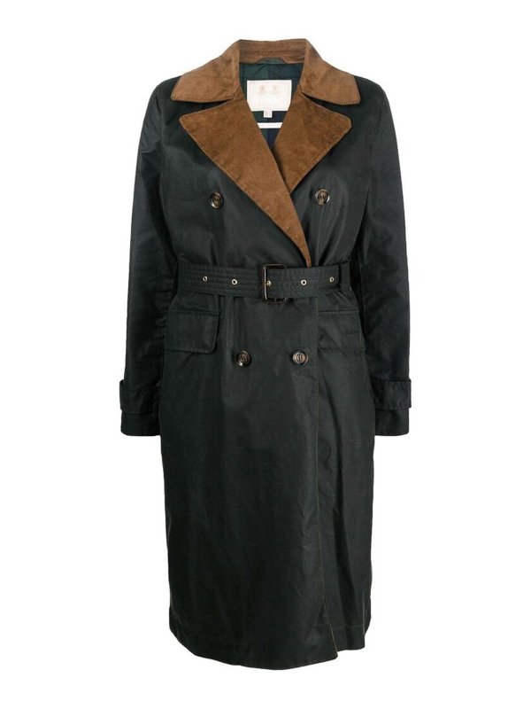 BARBOUR: knee length coats - Double-breasted belted coat