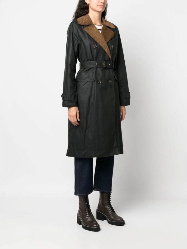 BARBOUR: knee length coats online - Double-breasted belted coat