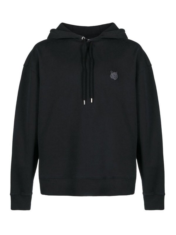 MAISON KITSUNÉ: Sweatshirts & Sweaters - Jet black fox-motif hoodie