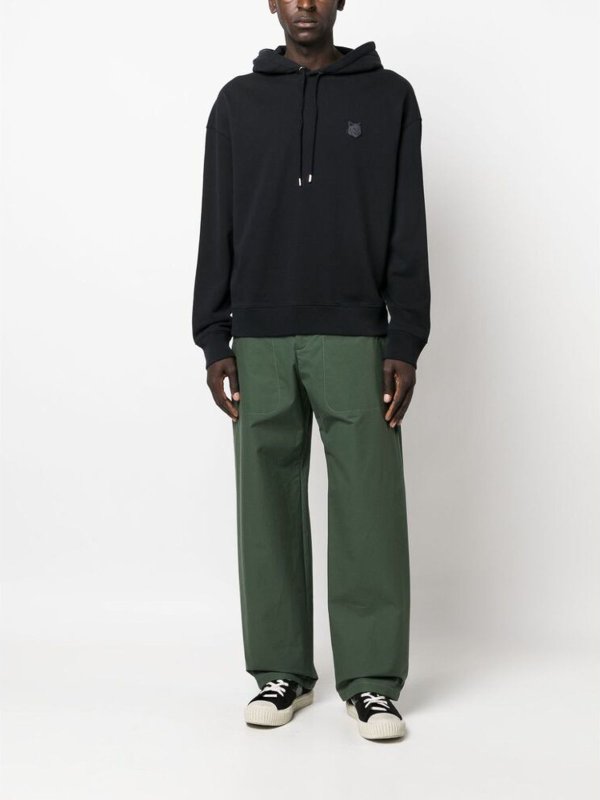 Jet black fox-motif hoodie shop online: MAISON KITSUNÉ