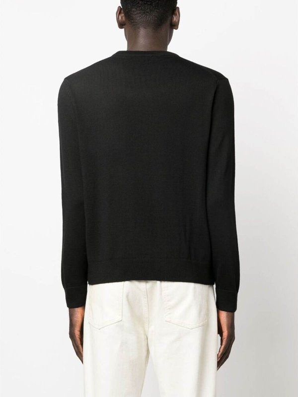 MAISON KITSUNÉ: crew necks online - Black logo-appliqu crew-neck sweatshirt