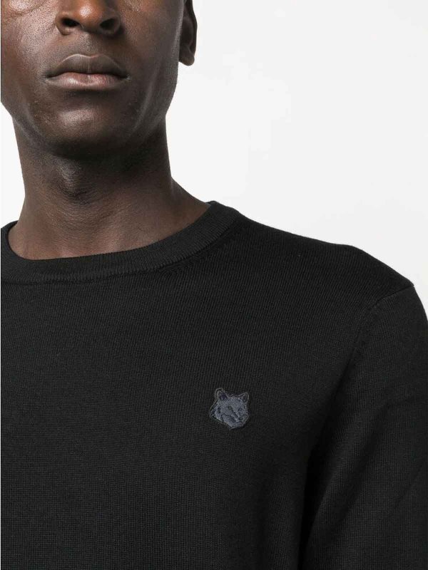 The Best Shops MAISON KITSUNÉ: crew necks - Black logo-appliqu crew-neck sweatshirt