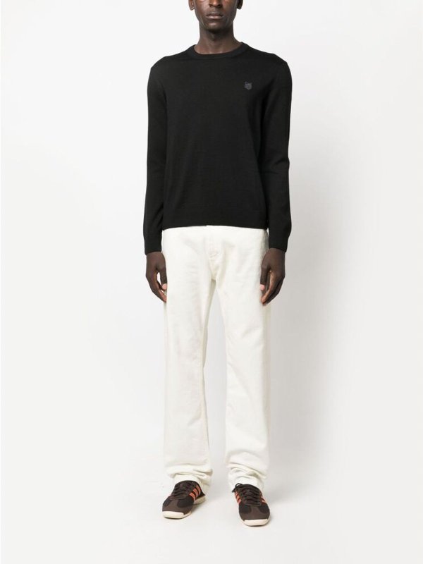 Black logo-appliqu crew-neck sweatshirt shop online: MAISON KITSUNÉ