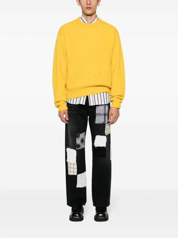 Marni: straight leg jeans online - Black denim washed patchwork jeans