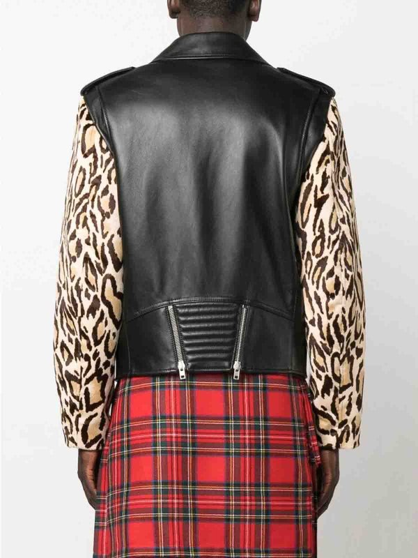 The Best Shops MOSCHINO: leather jacket - Leopard-print biker jacket