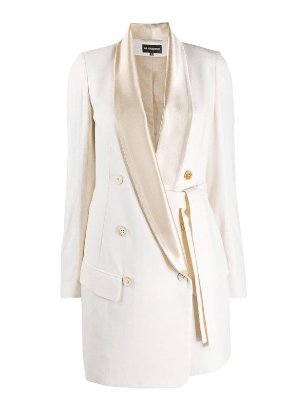 ANN DEMEULEMEESTER: short coats - White wrap coat