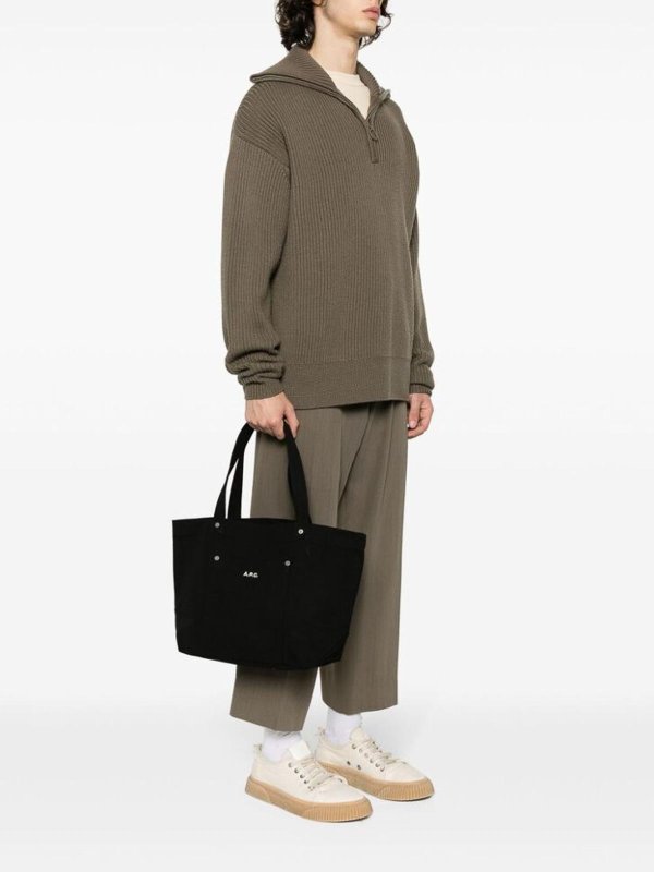 A.P.C.: shoulder bags online - Black texture two flat shoulder straps
