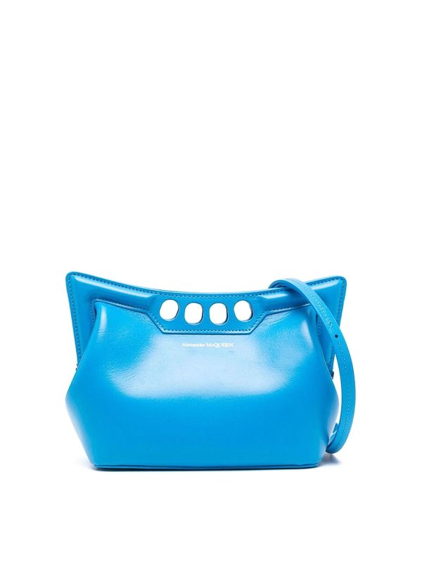 ALEXANDER MCQUEEN: cross body bags - Lapis blue debossed logo bag
