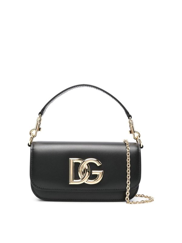 DOLCE & GABBANA: shoulder bags - Black logo foldover shoulder bag