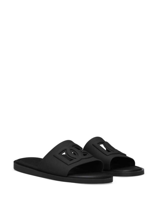 DOLCE & GABBANA: sandals online - Black embossed logo sandals