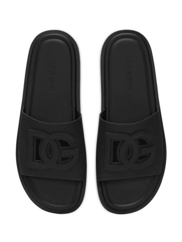 Black embossed logo sandals shop online: DOLCE & GABBANA