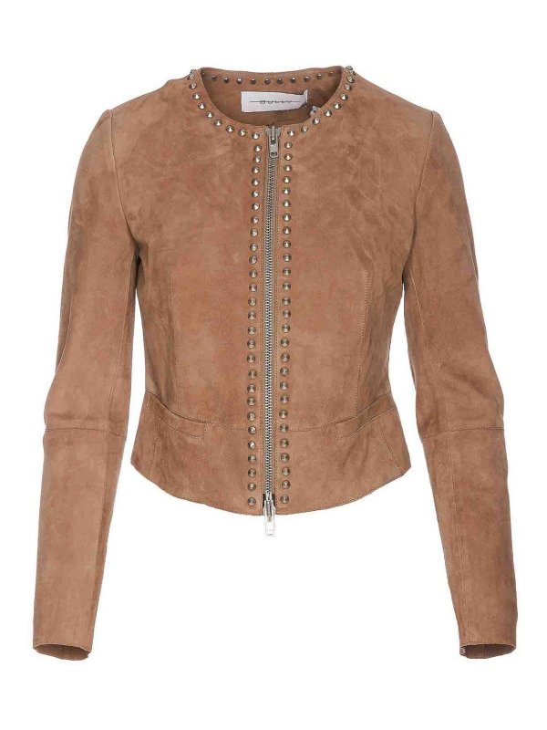 Bully: casual jackets - Brown Suede Jacket With Frontal Zip Closure