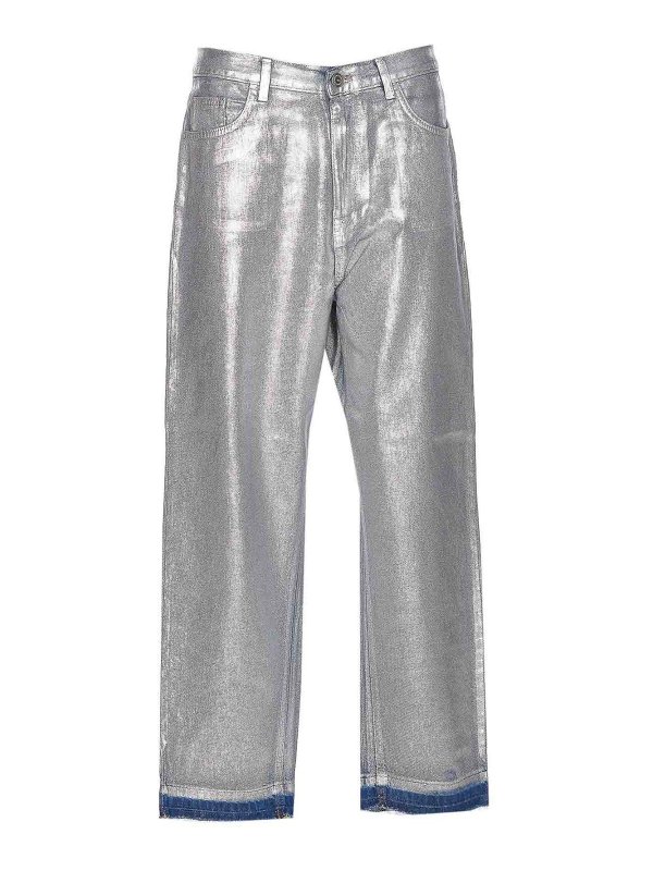 ELISABETTA FRANCHI: straight leg jeans - Metallized Boyfriend Jeans
