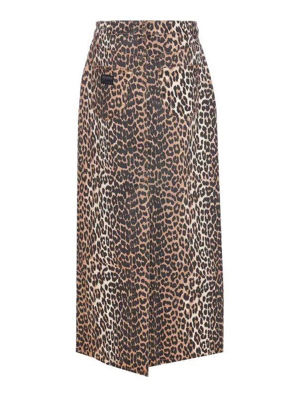 GANNI: Knee length skirts & Midi online - Leopard Denim Maxi Slit Skirt