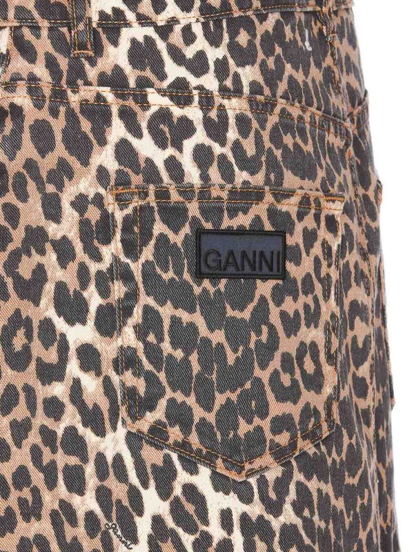 The Best Shops GANNI: Knee length skirts & Midi - Leopard Denim Maxi Slit Skirt