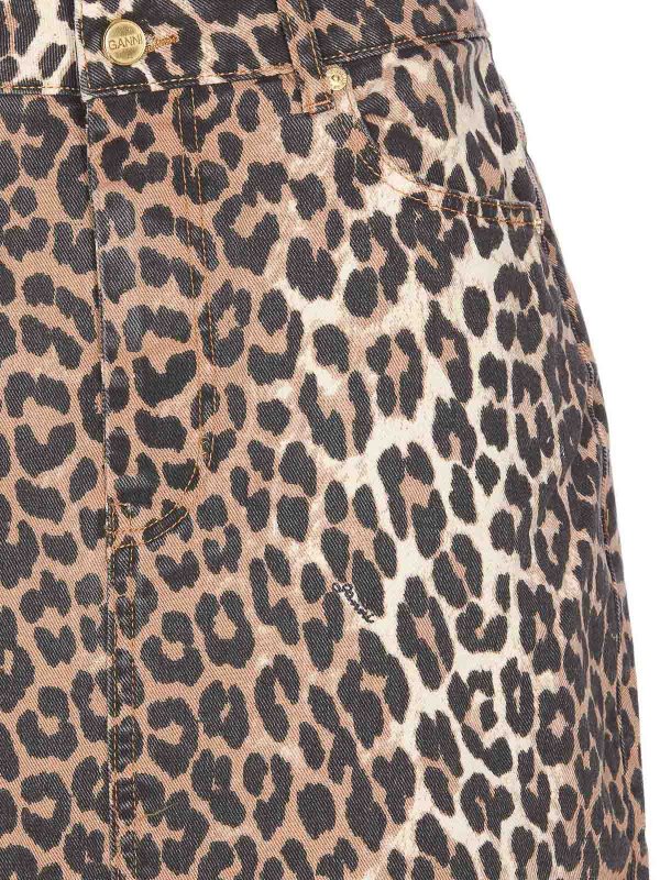 Leopard Denim Maxi Slit Skirt shop online: GANNI