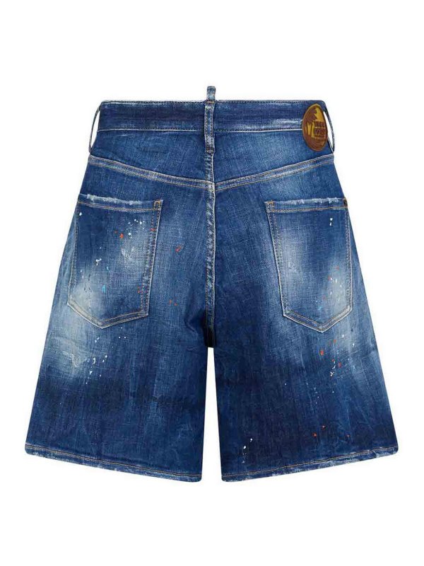 DSQUARED2: pantaloni shorts online - Shorts in denim con schizzi di vernice