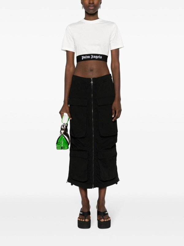 Palm Angels: t-shirt online - T-shirt cropped con logo jacquard