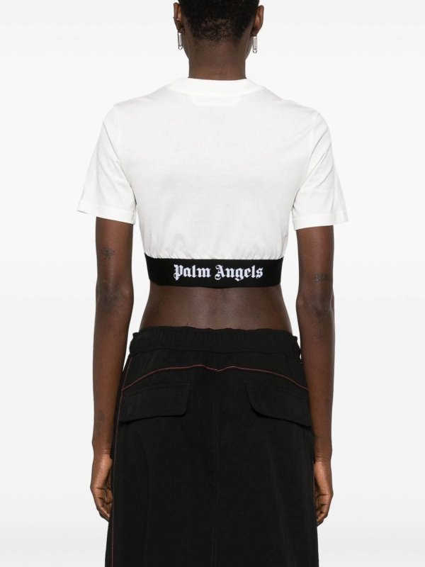 The Best Shops Palm Angels: t-shirt - T-shirt cropped con logo jacquard