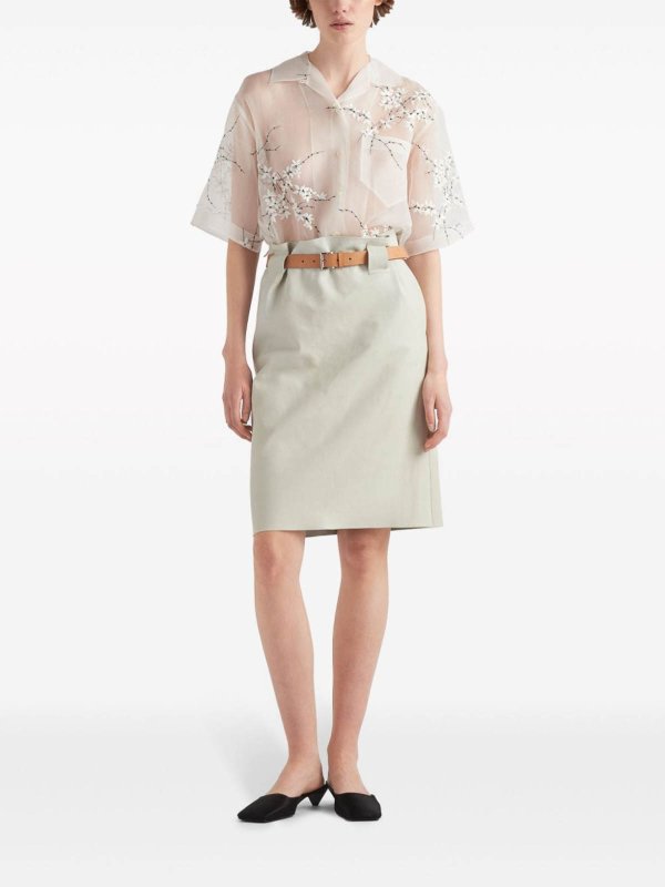 PRADA: shirts online - Floral-embroidered sheer shirt
