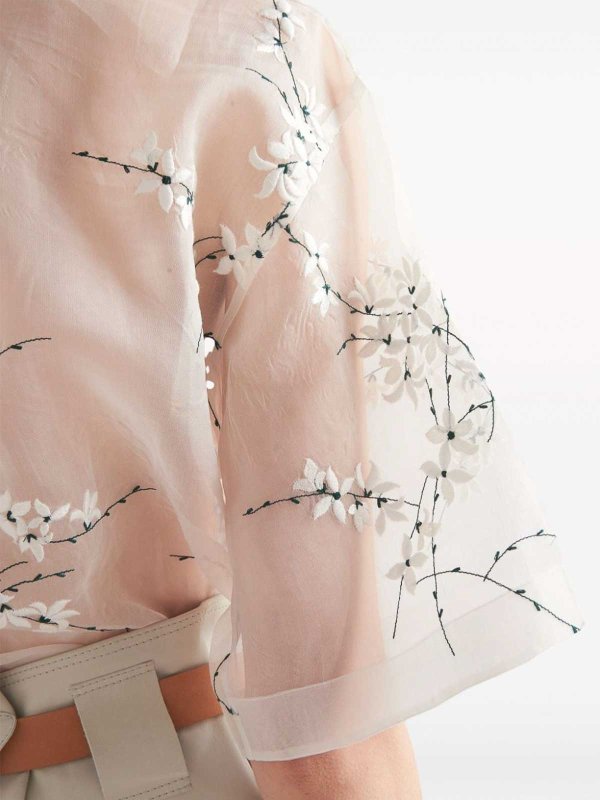 PRADA buy online Floral-embroidered sheer shirt