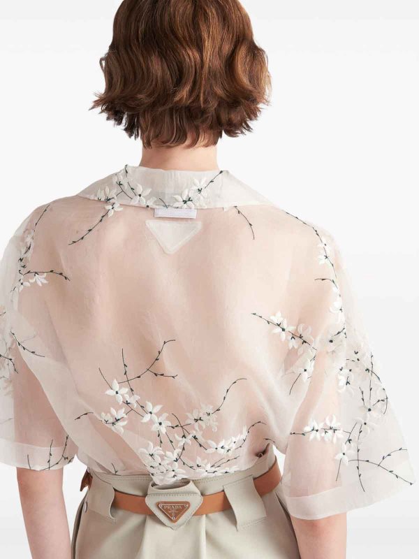 The Best Shops PRADA: Floral-embroidered sheer shirt