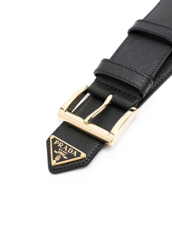 PRADA: belts online - Logo-plaque leather belt