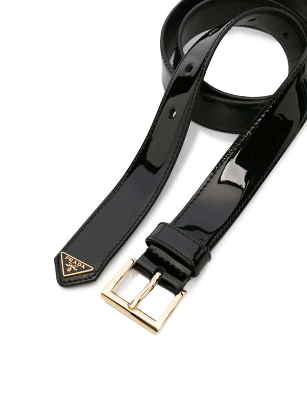 PRADA: belts online - Logo-plaque patent leather belt