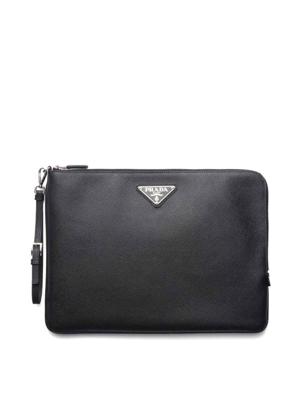 PRADA: clutches - Triangle-logo leather clutch bag