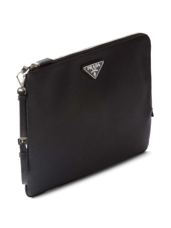 Triangle-logo leather clutch bag shop online: PRADA