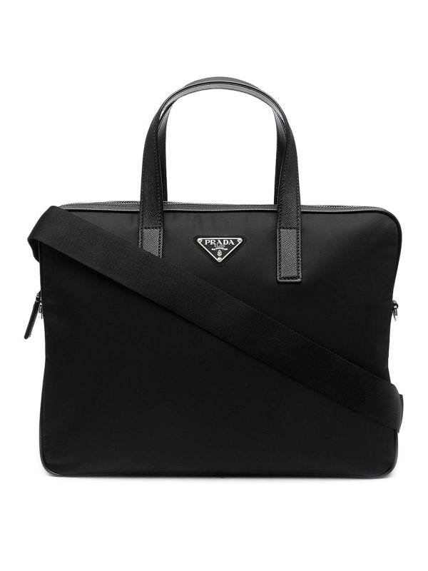 PRADA: laptop bags & briefcases - Leather-trimmed briefcase