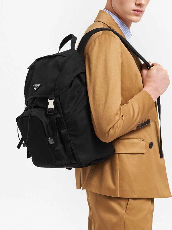 The Best Shops PRADA: Logo-plaque multi-pocket backpack