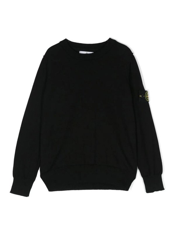 Stone Island Junior: Strickpullover mit Rundhalsausschnitt - Rundhalspullover - Schwarz