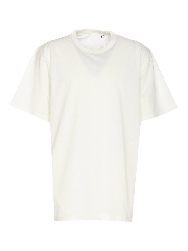 Y-3: t-shirts - White tee crewneck print logo on