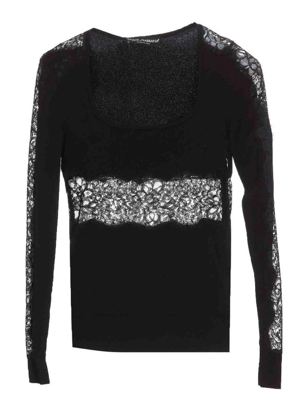 DOLCE & GABBANA: Strickpullover mit Rundhalsausschnitt - Rundhalspullover - Schwarz