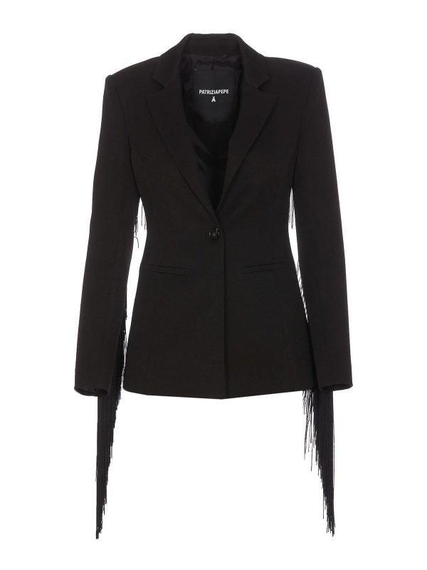 PATRIZIA PEPE: blazers - Black fringe blazer with button