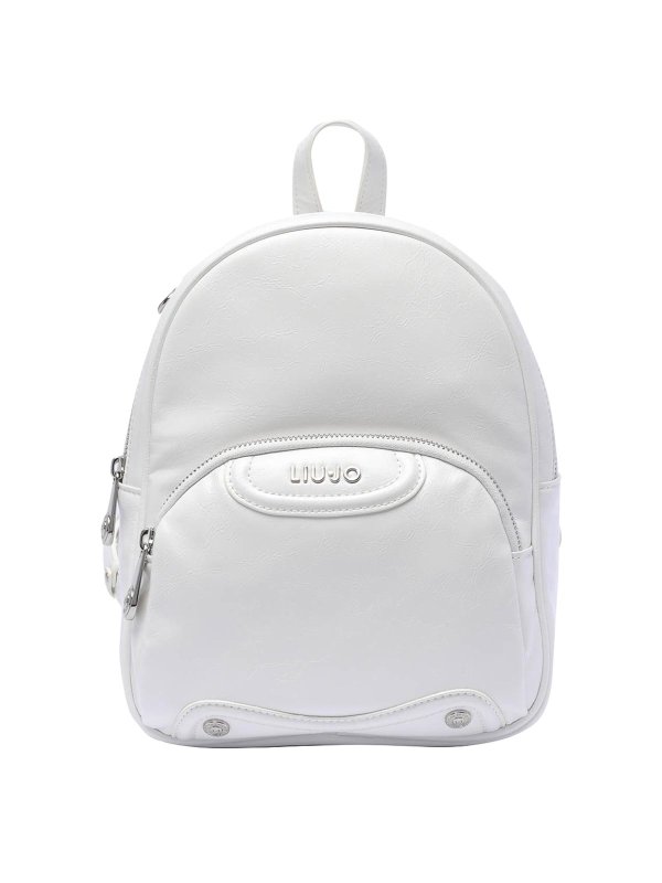 Liu Jo: backpacks - White logo backpack zip pockets