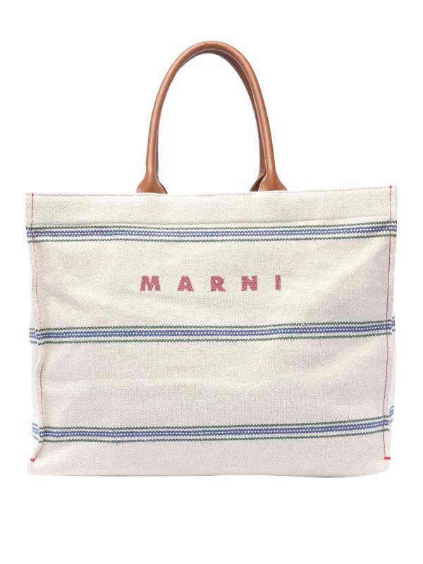 Marni: shopper - Borsa tote avorio e celeste
