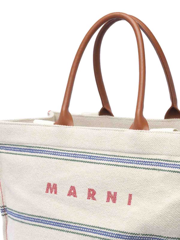 Borsa tote avorio e celeste shop online: Marni