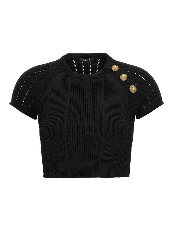 Balmain: Top e canotte - Top corto con bottoni con logo