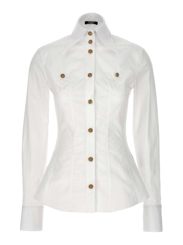 Balmain: shirts - Wester Shirt Logo Button