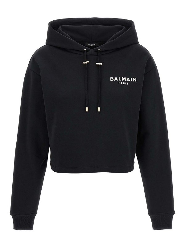 Balmain: Felpe e maglie - Felpa corta con logo floccato
