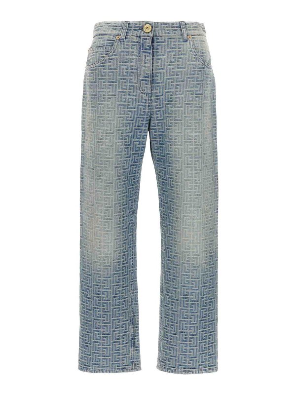 Balmain: straight leg jeans - Cotton Denim Jeans Monogram